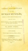 view A short description of the human muscles, chiefly as they appear on dissection ; together with their several uses, and the synonyma of the best authors / by John Innes.