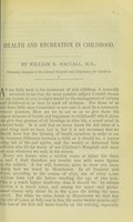 view Health and recreation in childhood / by William N. Maccall.