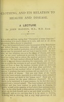 view [Clothing, and its relation to health and disease] / by John Haddon.