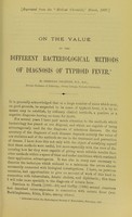 view On the value of the different bacteriological methods of diagnosis of typhoid fever / by Sheridan Delépine.