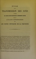 view Étude sur la transmission des sons a travers les liquides endo-pleurétiques de différentes natures / par Dr. Baccelli ; suivie de quelques considérations sur les signes physiques de la pleurésie par Noël Gueneau de Mussy.