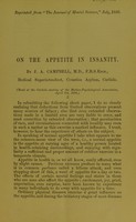 view On the appetite in insanity / by J.A. Campbell.