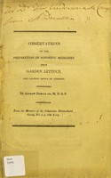 view Observations on the preparation of soporific medicines from garden lettuce, the Lactuca sativa of Linnaeus / by Andrew Duncan.