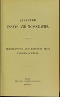 view Selected essays and monographs : translations and reprints from various sources.