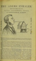 view The Adams inhaler : manufactured only by Peter Harrower, chemist, 136 Cowcaddens St., Glasgow.