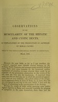 view Observations on the muscularity of the hepatic and cystic ducts, as explanatory of the production of jaundice by moral causes / [Robert Knox].