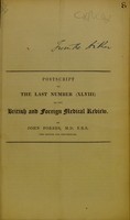 view Postscript to the last number (XLVIII) of the British and foreign medical review / by John Forbes.