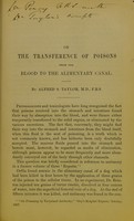 view On the transference of poisons from the blood to the alimentary canal / by Alfred S. Taylor.