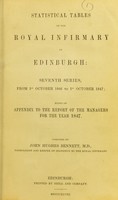 view Statistical tables of the Royal Infirmary of Edinburgh / compiled by John Hughes Bennett, M.D.