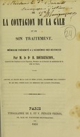 view De la contagion de la gale et de son traitement : mémoire présenté a l'Académie des Sciences / par M. le Dr. H. Bourguignon.