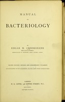 view Manual of bacteriology / by Edgar M. Crookshank.