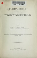 view Fortschritte der Cytotoxinforschung / von Robert Rössle.