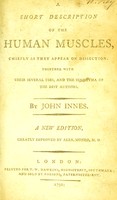 view A short description of the human muscles, chiefly as they appear on dissection : together with their several uses, and the synonyma of the best authors / by John Innes.