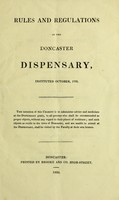 view Rules and regulations of the Doncaster Dispensary, instituted October, 1792.