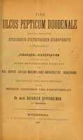 view Das Ulcus Pepticum Duodenale : hauptsächlich vom Ätiologisch-statistischen Standpunkte aus Behandelt [...] / von Heinrich Oppenheimer.