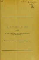 view A case of Landry's paralysis / by John Cowan, A. J. Ballatyne and D. MacDonald.