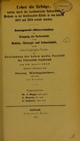 view Ueber die Erfolge welche durch die Jacobson'sche Extractions Methode in der Griefswalder Klinik in der Jahren 1873 und 1874 erzeilt wurden : Inaugural-Dissertation zur Erlangung der Doctorwürde / Georg Kleingünther.