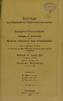 view Beiträge zur Casuistik der Cataracta traumatica : inaugural-Dissertation zur Erlangung der Doctorwürde / Gustav Schmidt.