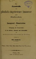 view Zur Casuistik von plötzlich eingetretener Amaurose nach Blutbreechen : inaugural-Dissertation zur Erlangung der Doctorwürde / vorgelegt von Otto Sellheim.