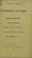 view Beiträge zur Operation von Cysticerken im Auge : inaugural-Dissertation zur Erlangung der Doctorwürde / von Adolf Germelmann.