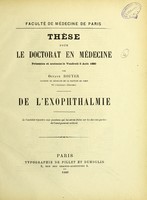 view De l'exophthalmie : thèse pour le doctorat en médecine / par Octave Bouyer.