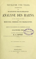 view Anleitung zur qualitativen und quantitativen Analyse des Harns : zum Gebrauche für Mediciner, Chemiker und Pharmaceuten / von H. Huppert.