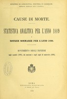 view Cause di morte : statistica analitica per l'anno 1889 e notizie sommarie per l' anno 1890 : movimento degli infermi negli ospedali (1887), nei manicomi e negli ospizi di maternita (1889) / Ministero di Agricoltura, Industria e Commercio.