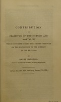 view Contribution to statistics of the sickness and mortality which occurred among the troops employed on the expedition to teh Scheldt in the year 1809 / by Henry Marshall.