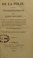 view De la folie : considérations sur cette maladie ... / par M. Georget.