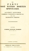 view De partu post matris mortem spontaneo. Accedit appendix exhibens veneficium arsenicale nec non responsum forense / auctore Carlo Gustavo Maizer.