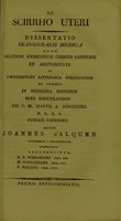 view De scirrho uteri. Dissertatio inauguralis medica ... / auctor Joannes d'Alquen.