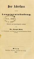 view Der Aderlass in der Lungenentzündung : klinisch und physiologisch erörtert / von Joseph Dietl.