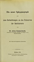 view Ein neuer Sphygmograph und neue Beobachtungen an den Pulscurven der Radialarterie / von Julius Sommerbrodt.