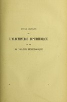 view Étude clinique de l’albuminurie diphthérique et de sa valeur sémiologique / par Henry Barbier.