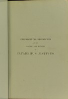 view Experimental researches on the causes and nature of catarrhus aestivus (hay-fever or hay-asthma) / by Charles H. Blackley.