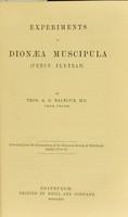 view Experiments on Dionaea muscipula (Venus' fly-trap) / by Thos. A.G. Balfour.