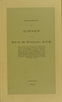 view Souvenir of dinner to Sir H.M. Stanley, G.C.B.