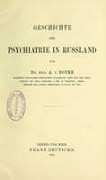 view Geschichte der Psychiatrie in Russland / von A. v. Rothe.