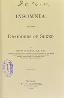 view Insomnia, and other disorders of sleep / by Henry M. Lyman.