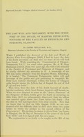 view The last will and testament, with the inventory of the estate, of Maister Peter Lowe, founder of the Faculty of Physicians and Surgeons, Glasgow / by James Finlayson.