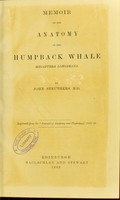 view Memoir on the anatomy of the humpback whale, Megaptera Longimana / by John Struthers.