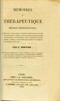 view Mémoires de thérapeutique médico-chirurgicale ... / par G. Montain.