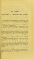 view Mr. Lowe's educational theories examined from a practical point of view / by Hely Hutchinson Almond by Hely Hutchinson Almond ... . 1990.