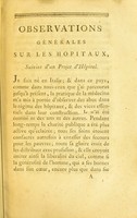 view Observations générales sur les hopitaux, suivies d'un projet d'hopital / par M. Iberti, docteur en médecine. Avec des plans détaillés, rédigés & dessinés par M. Delannoy.