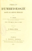 view Précis d'embryologie adapté aux sciences médicales / par P. Gilis ; préface par Mathias Duval.