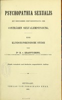 view Psychopathia sexualis : mit besonderer Berücksichtigung der conträren Sexualempfindung : eine klinisch-forensische Studie / von R. v. Krafft-Ebing.