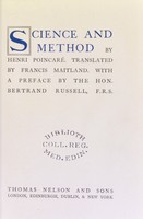 view Science  and method / by Henri Poincaré ; translated by Francis Maitland ; with a preface by Bertrand Russell.