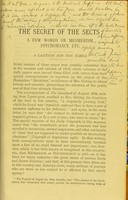 view The secret of the sects : a few words on mesmerism, psychomancy, etc. : a caution for the times.