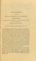 view Statistics of the Royal Infirmary of Glasgow. Third series : compiled from the records of the institution for 1846 / by R.S. Orr.