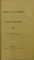 view Tables of nutriment in various dietaries, 1854.